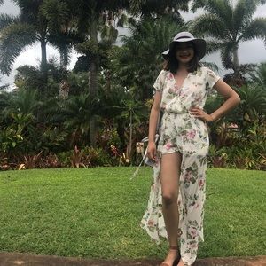 Short sleeves split jumpsuit romper maxi dress